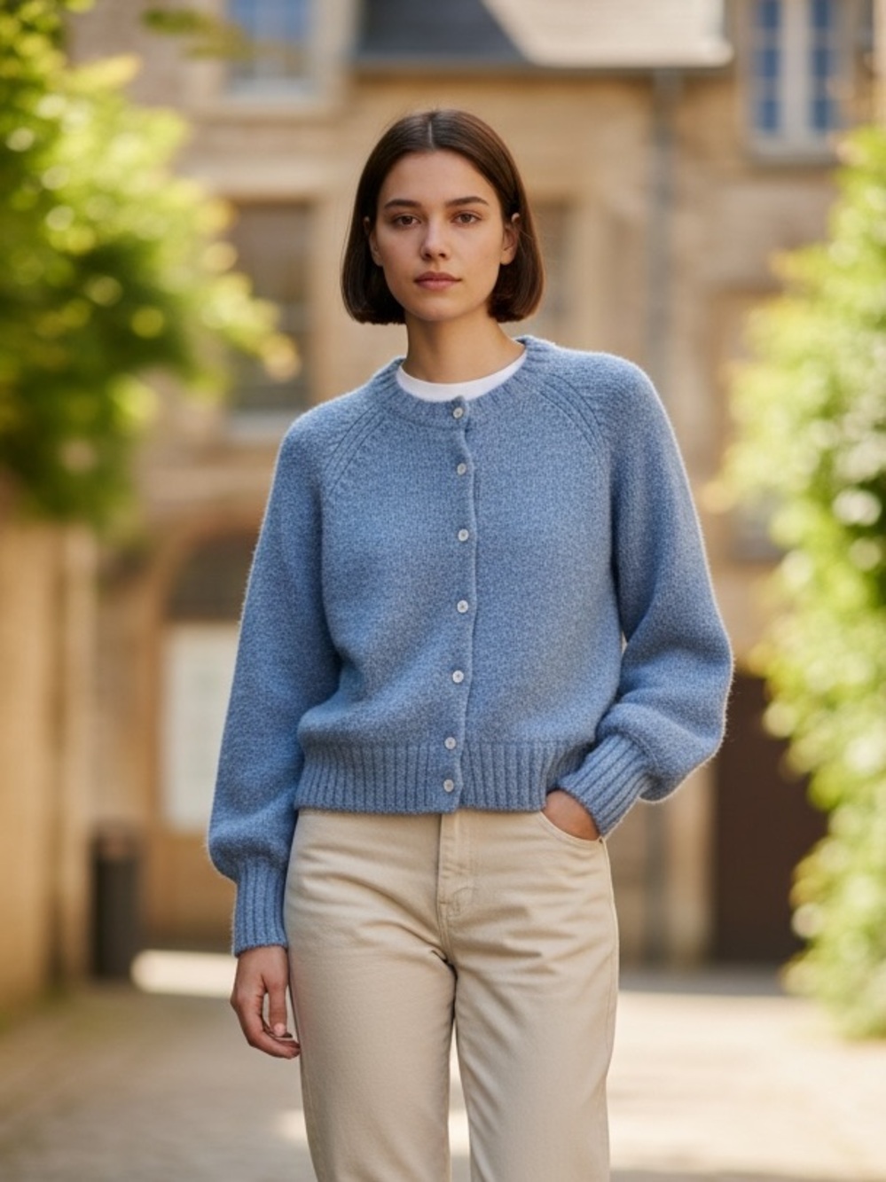 ANN MASHBURN Dusty Blue Button-Front Wool cashmere Cardigan Sweater size S